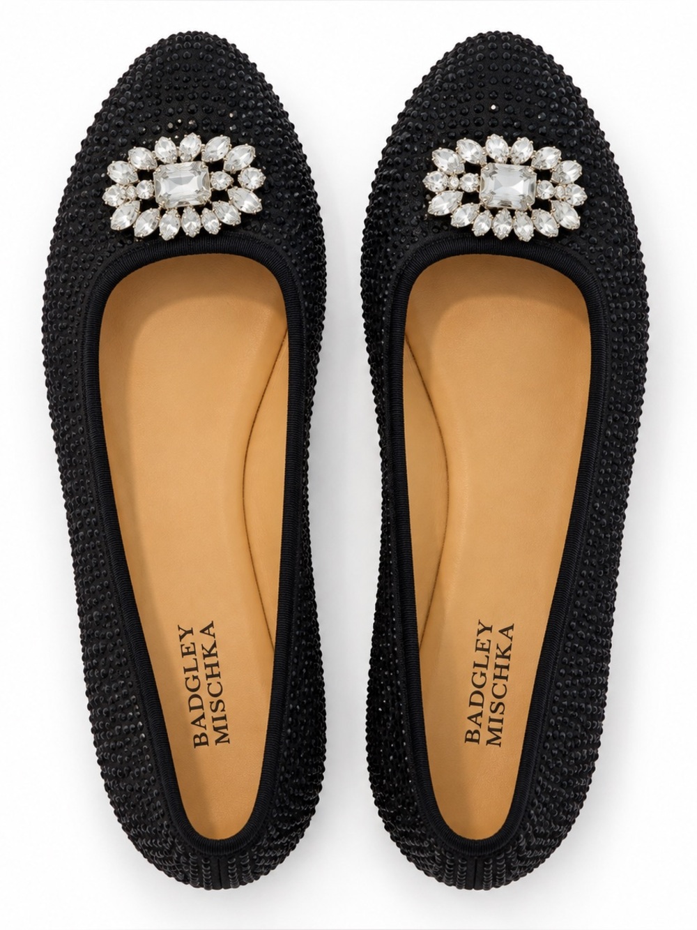 Badgley Mischka Amber Bling Black Crystal Rhinestone Flats Size 5W